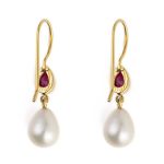Rubinite and Pearl Dangle Earrings - Image 3