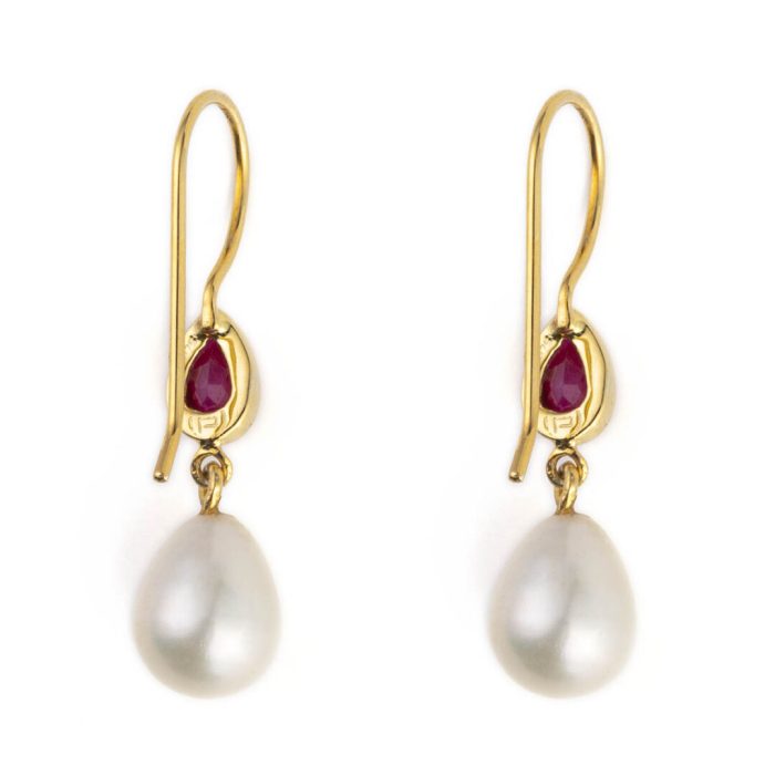 Rubinite and Pearl Dangle Earrings - Image 3