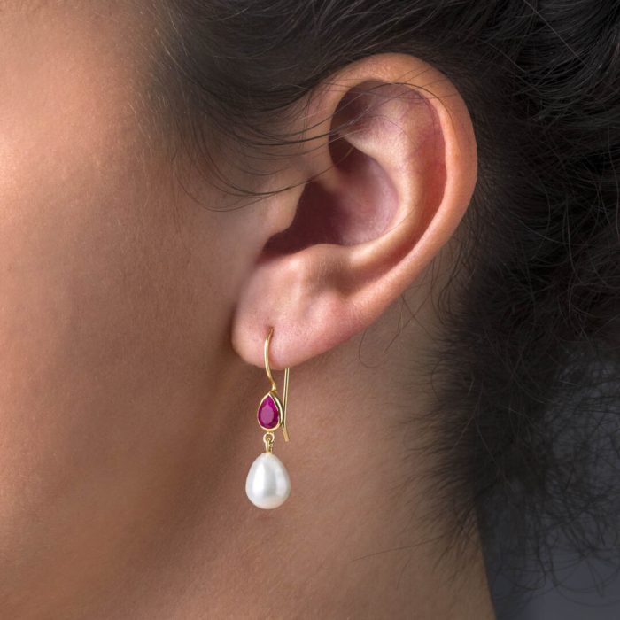 Rubinite and Pearl Dangle Earrings - Image 2