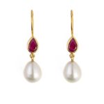 Rubinite and Pearl Dangle Earrings