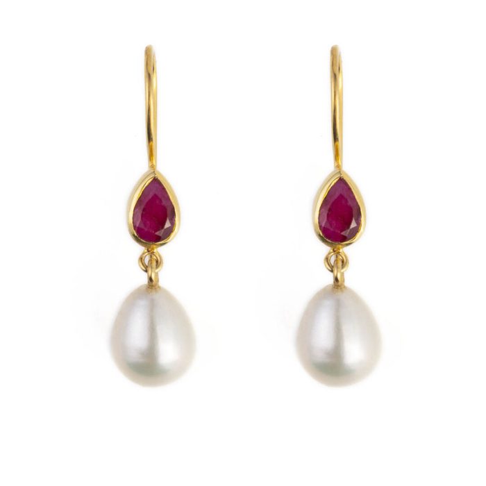 Rubinite and Pearl Dangle Earrings - Image 1