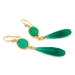 Green Chalcedony Dangle Earrings - Sterling Silver and Gold Plated - Image 2
