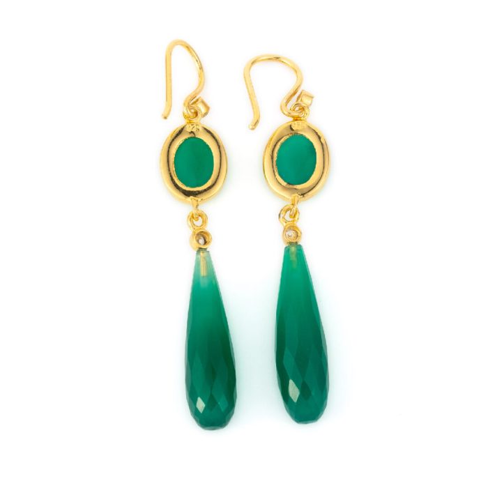 Green Chalcedony Dangle Earrings - Sterling Silver and Gold Plated - Image 3