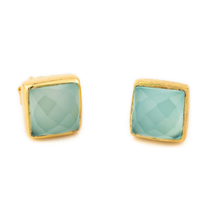 Aqua Chalcedony Stud Earrings - Image 1