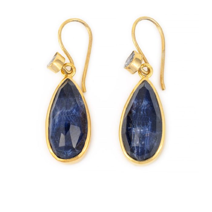 Sterling Silver Gold Plated Sodalite Dangle Earrings - Image 1
