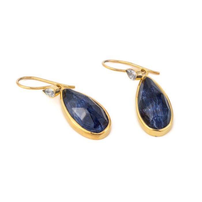 Sterling Silver Gold Plated Sodalite Dangle Earrings - Image 2