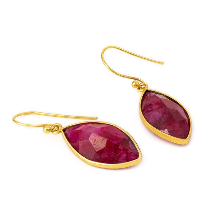 Sterling Silver Gold Plated Rubinite Dangle Earrings - Image 2