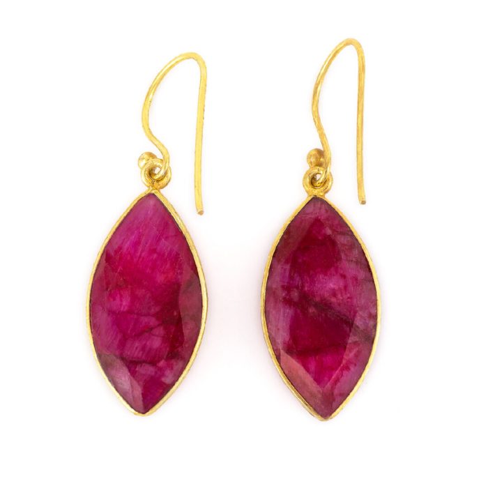 Sterling Silver Gold Plated Rubinite Dangle Earrings - Image 3