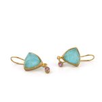 Amazonite and Tourmaline Earrings - 925 Sterling Silver and Gold Plated