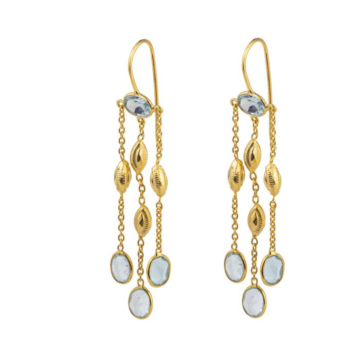 Blue Topaz Long Earrings - Sterling Silver and Gold Plated - Image 1