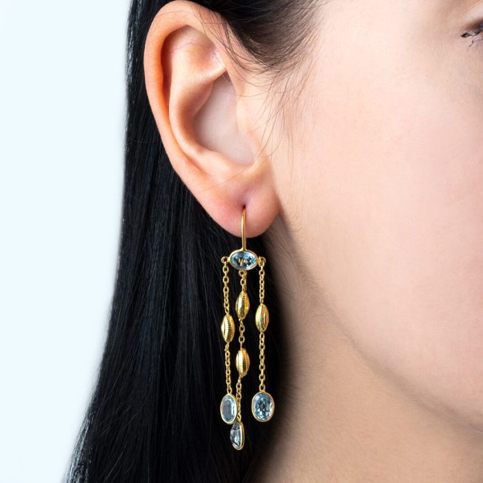 Blue Topaz Long Earrings - Sterling Silver and Gold Plated - Image 2