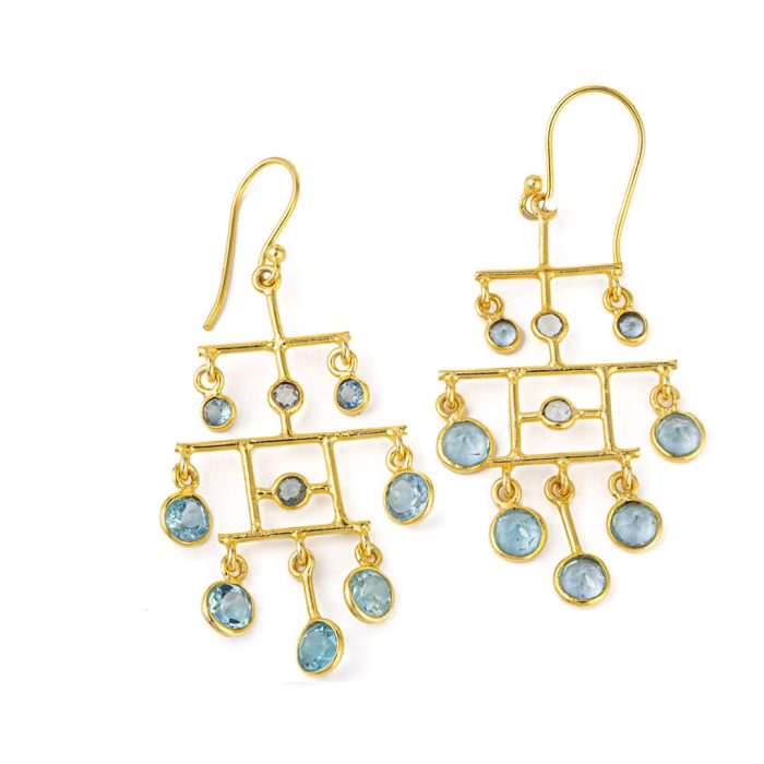 Σκουλαρίκια Κρεμαστά Blue Topaz  – Ασήμι 925 επιχρυσωμένα - Image 1