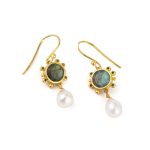 Labradorite Hook Earrings - 925 Sterling Silver and Gold Plated