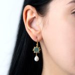 Labradorite Hook Earrings - 925 Sterling Silver and Gold Plated - Image 2