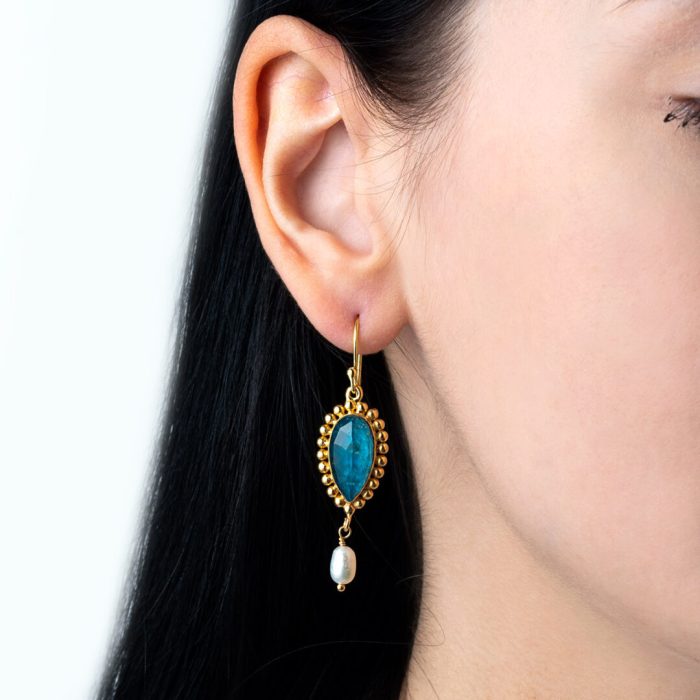 Teardrop Green Copper Earrings - 925 Sterling Silver - Image 2