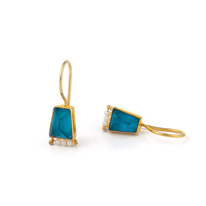 Pariba and Pearl Earrings - 925 Sterling Silver and Gold Plated - Image 1