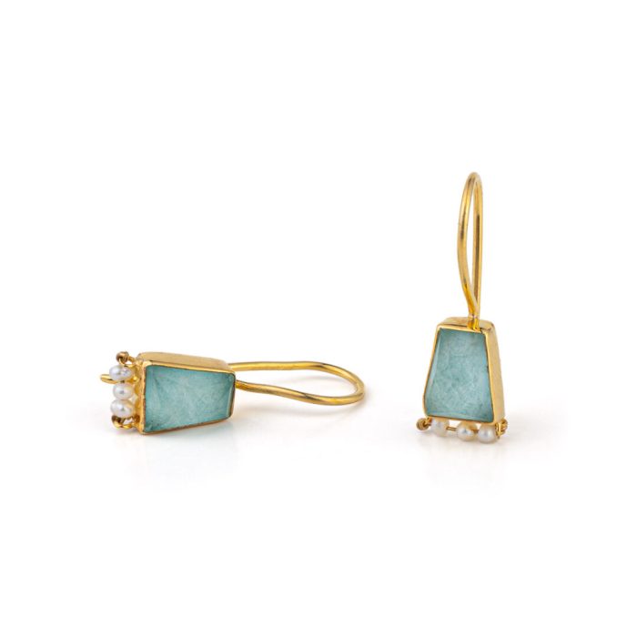 Amazonite and Pearl Earrings - 925 Sterling Silver and Gold Plated - Image 1