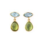 Σκουλαρίκια με Aquamarine και Peridot επιχρυσωμένα – Ασήμι 925