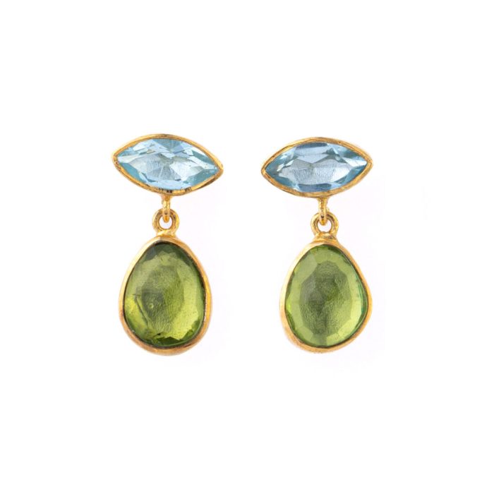 Σκουλαρίκια με Aquamarine και Peridot επιχρυσωμένα – Ασήμι 925 - Image 1