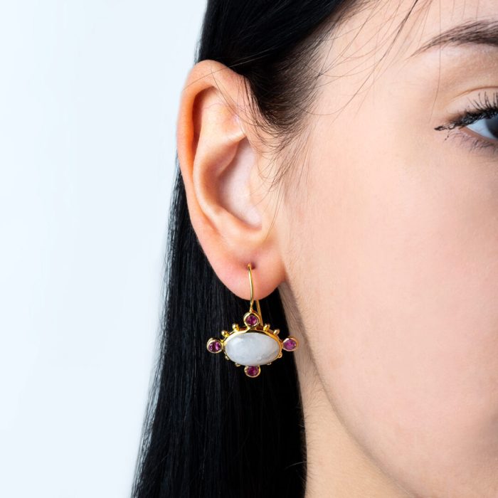 Moonstone Tourmaline Earrings  - 925 Sterling Silver - Image 2