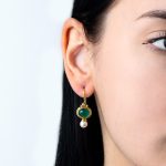 Green Onyx and Pearl Earrings - 925 Sterling Silver - Image 2