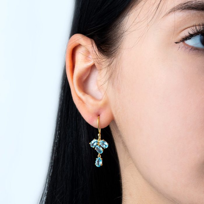Blue Topaz Hook Earrings - Sterling Silver and Gold Plated - Image 2