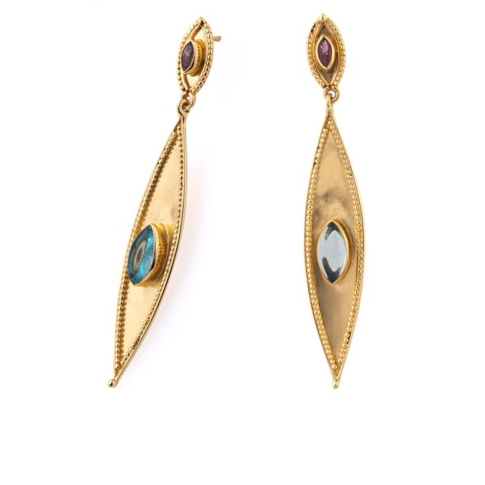 Blue Topaz and Tourmaline Earrings - 925 Sterling Silver and Gold Plated - Image 1