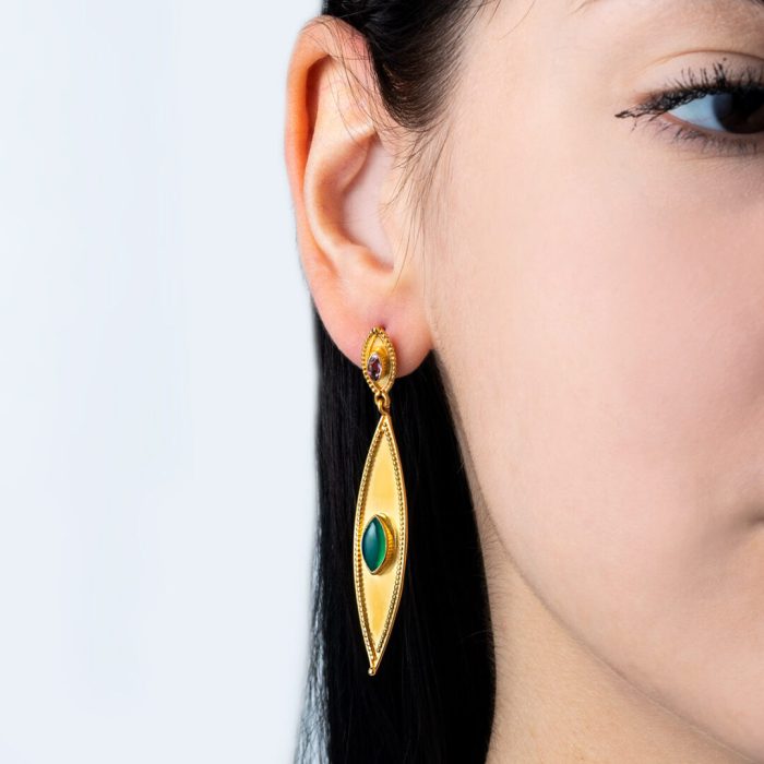 Blue Topaz and Tourmaline Earrings - 925 Sterling Silver and Gold Plated - Image 2