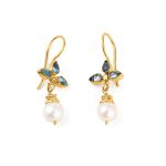 Σκουλαρίκια Blue topaz και Κρεμαστό Μαργαριτάρι - Ασήμι 925 και επιχρυσωμένα