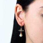 Σκουλαρίκια Blue topaz και Κρεμαστό Μαργαριτάρι - Ασήμι 925 και επιχρυσωμένα - Image 2