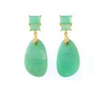 Chrysoprase Dangle Earrings - 925 Sterling Silver and Gold Plated