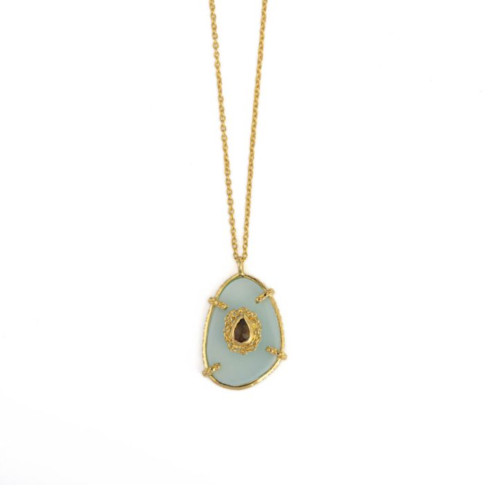 Aqua Chalcedony Stone Necklace - Sterling Silver and Gold Plated - Image 1