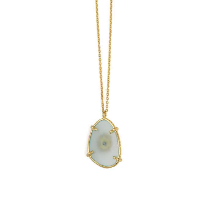 Aqua Chalcedony Stone Necklace - Sterling Silver and Gold Plated - Image 3
