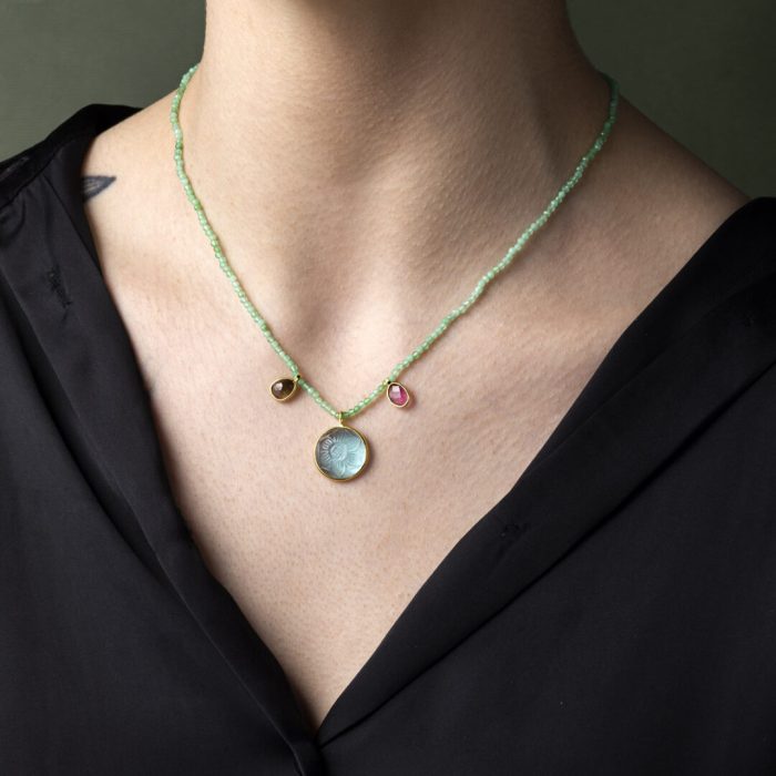 925 Sterling Silver and Gold Plated - Crisopraz Necklace - Image 2