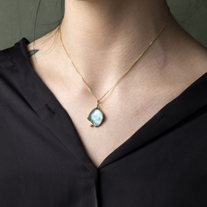 Aqua Marine Necklace - 925 Sterling Silver and Gold Plated - Image 2