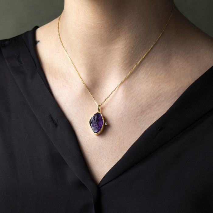 925 Sterling Silver and Gold Plated Amethyst Necklace - Image 2