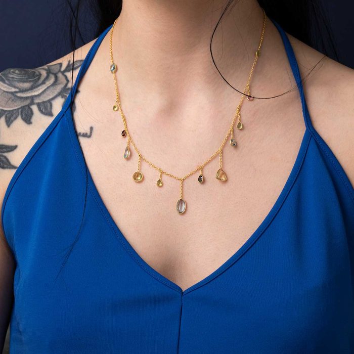 Blue Topaz and Tourmaline Necklace - 925 Sterling Silver and Gold Plated - Image 2
