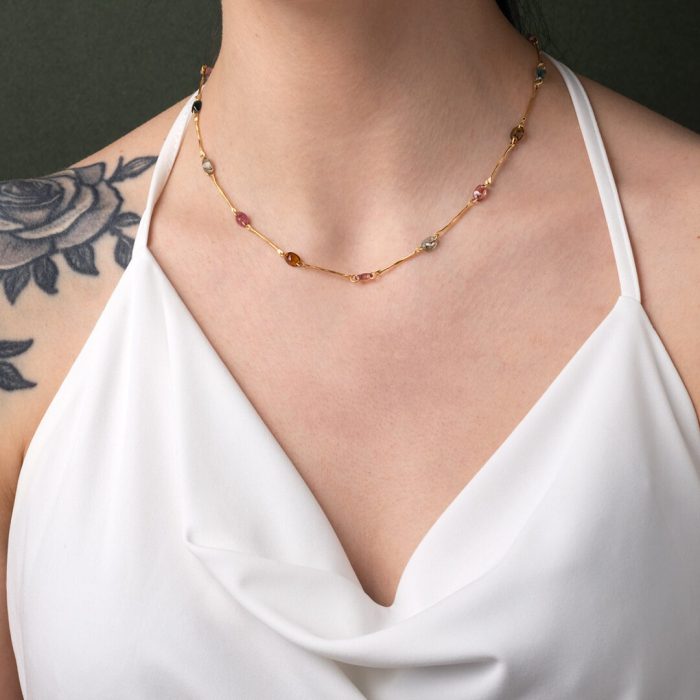 925 Sterling Silver and Gold Plated Tourmaline Necklace - Image 1