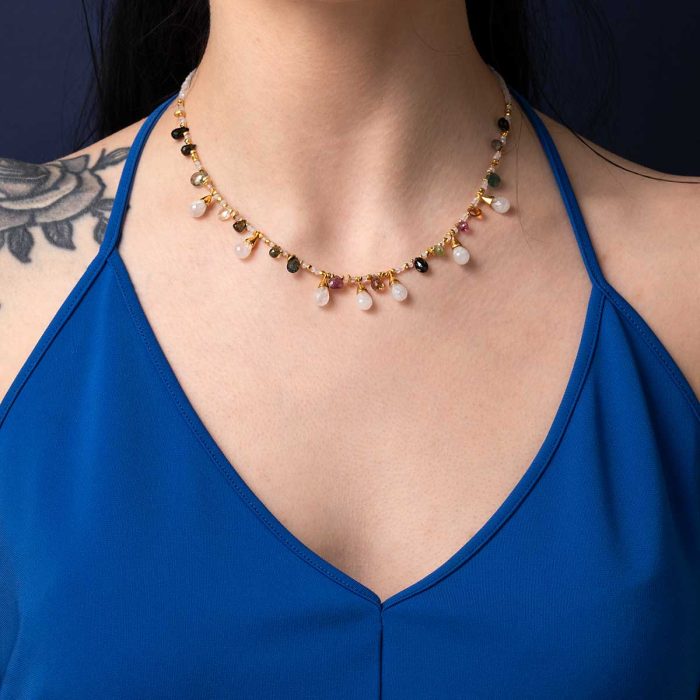 Κολιέ Moonstone και Tourmaline – Επιχρυσωμένο Ασήμι 925 - Image 2