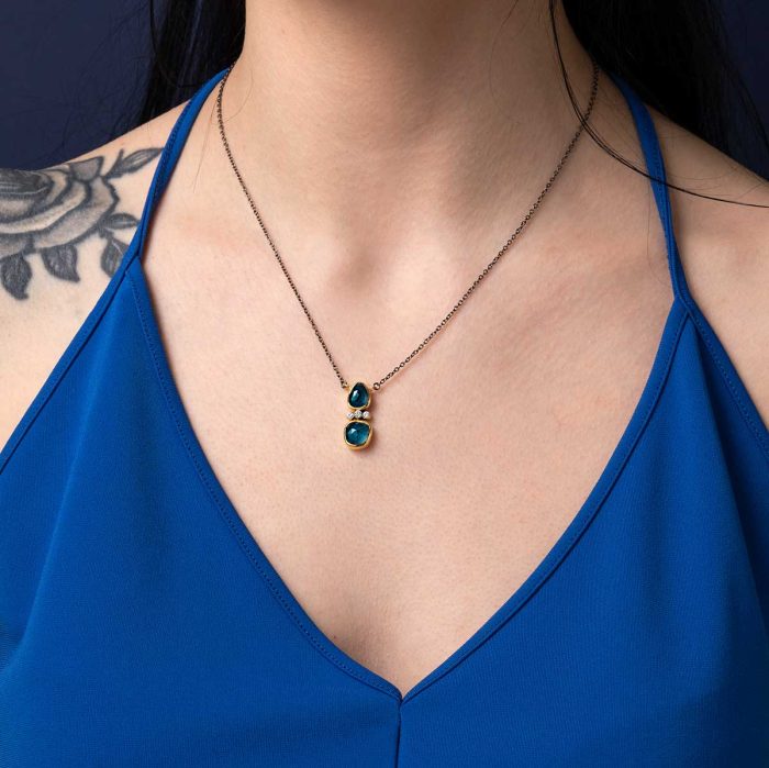 925 Sterling Silver and Gold Plated London Blue Topaz Necklace - Image 2