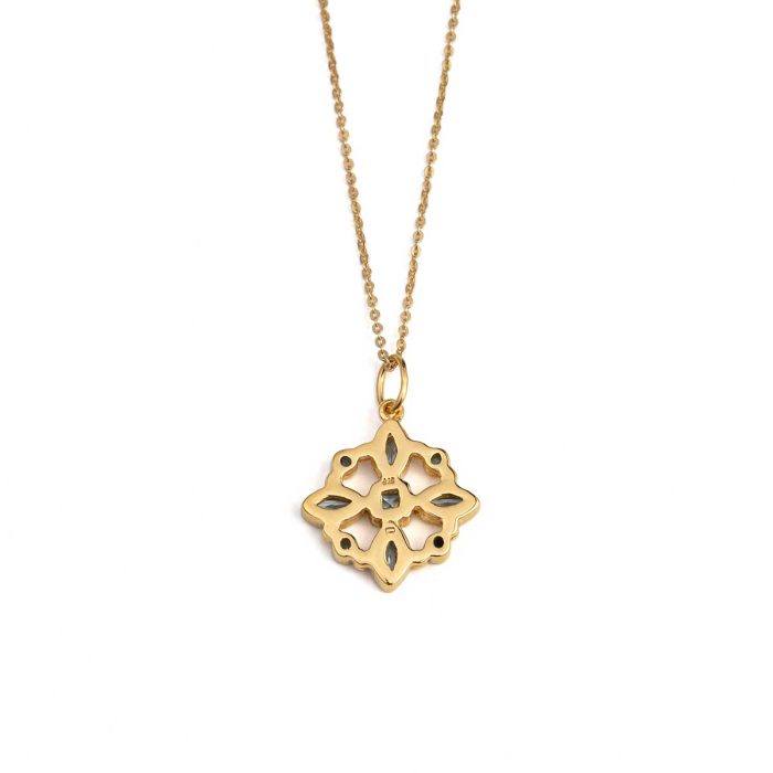 Blue Topaz Flower Necklace - 925 Sterling Silver and Gold Plated - Image 3