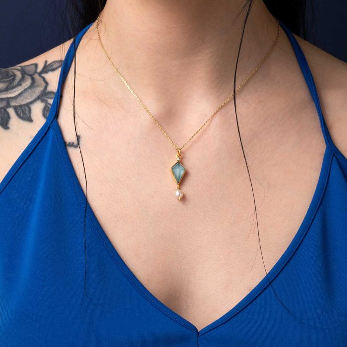925 Sterling Silver and Gold Plated Amazonite Necklace - Image 2