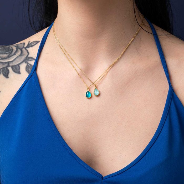 Tear Drop Pariba Necklace - 925 Sterling Silver and Gold Plated - Image 2