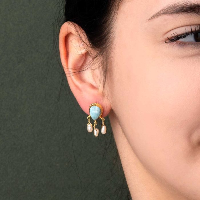 Larimar Chandelier Pearl Earrings - Image 2