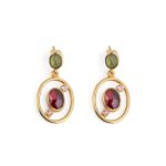 Peridot and Garnet Circle Earrings with Zircon