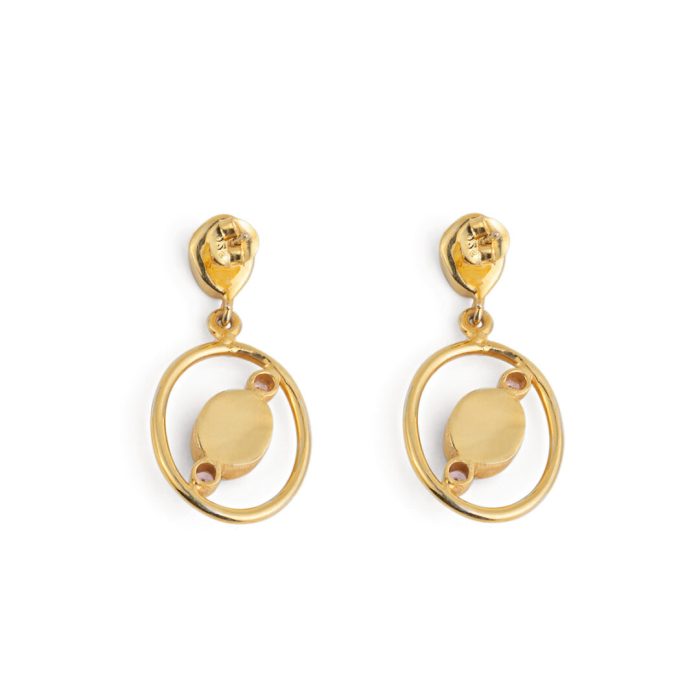 London Blue Topaz Circle Earrings with Zircon - 925 Sterling Silver and Gold Plated - Image 3
