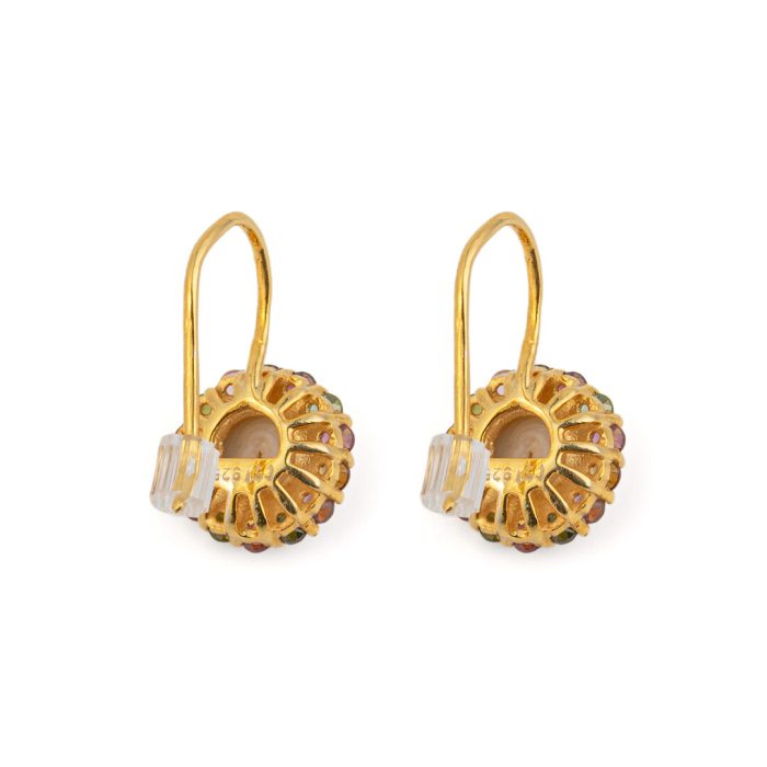 Tourmaline and Pearl Round Earrings - 925 Sterling Silver and Gold Plated - Image 3
