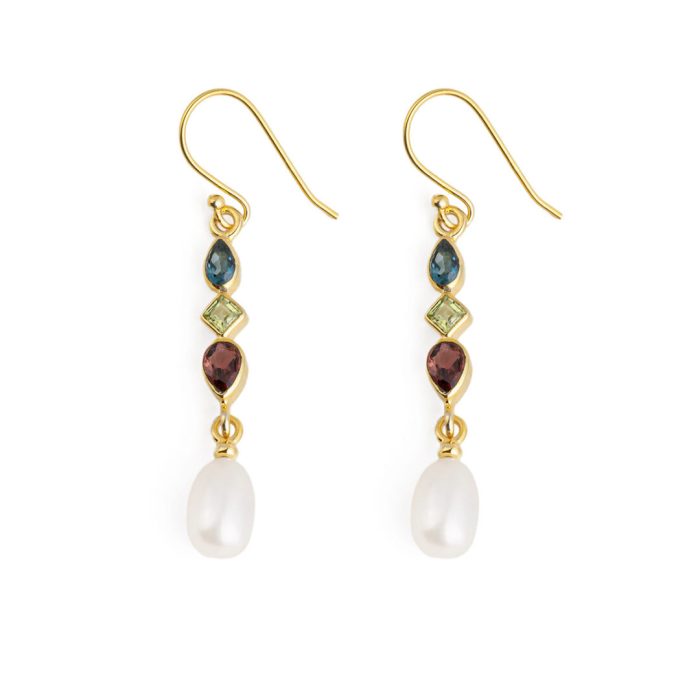 London Topaz and Peridot Dangle Earrings - 925 Sterling Silver and Gold Plated - Image 1