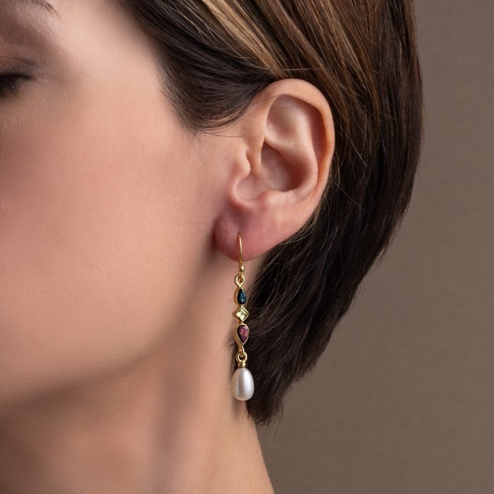 London Topaz and Peridot Dangle Earrings - 925 Sterling Silver and Gold Plated - Image 2