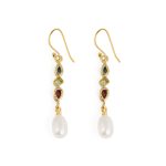 London Topaz and Peridot Dangle Earrings - 925 Sterling Silver and Gold Plated - Image 3